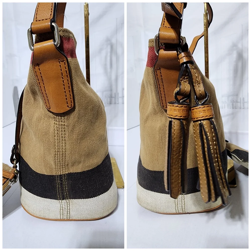 BURBERRY Canvas Mega Check Mini Ashby Hobo Saddle Bag Brown/Beige - Picture 9 of 13
